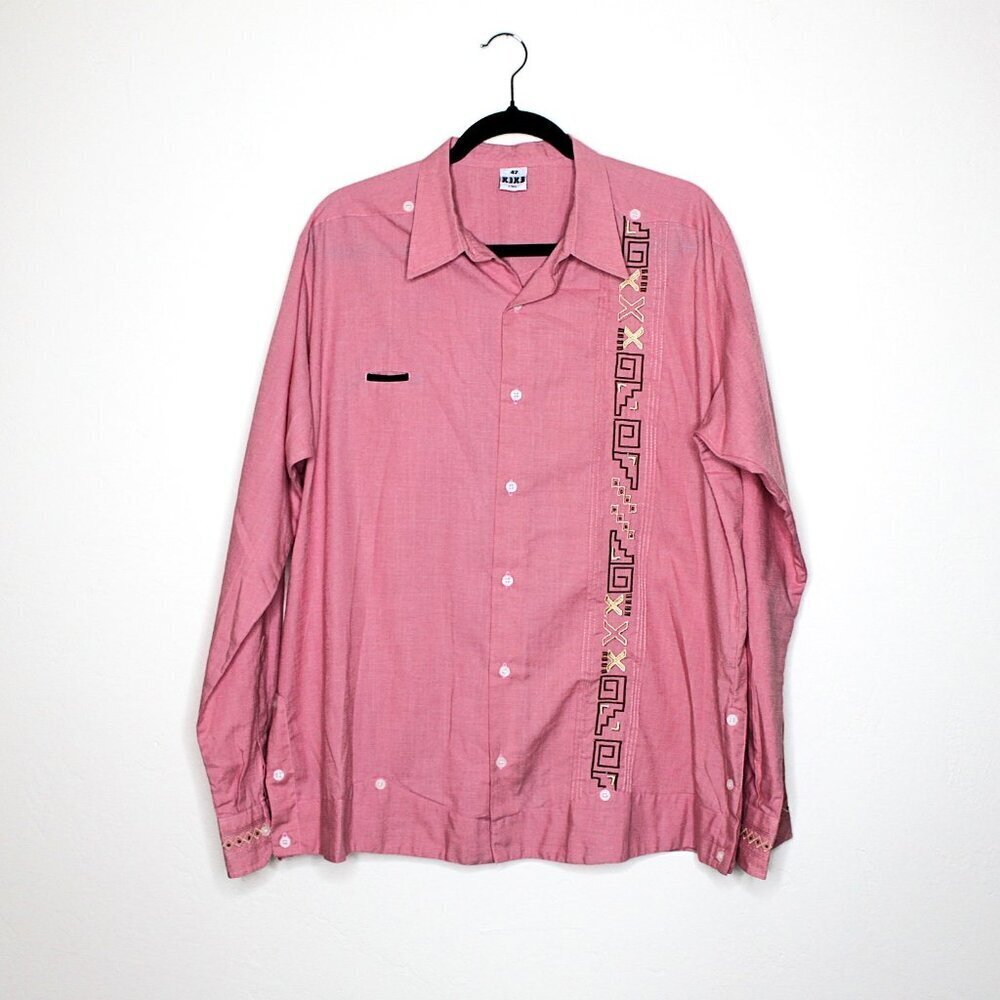 Kike Lino Size 42 Pink Button Down with Stitched Detailing 50% Lino(Linen) 50% A